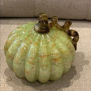 Hand Blown Glass Art Pumpkin Green & Orange